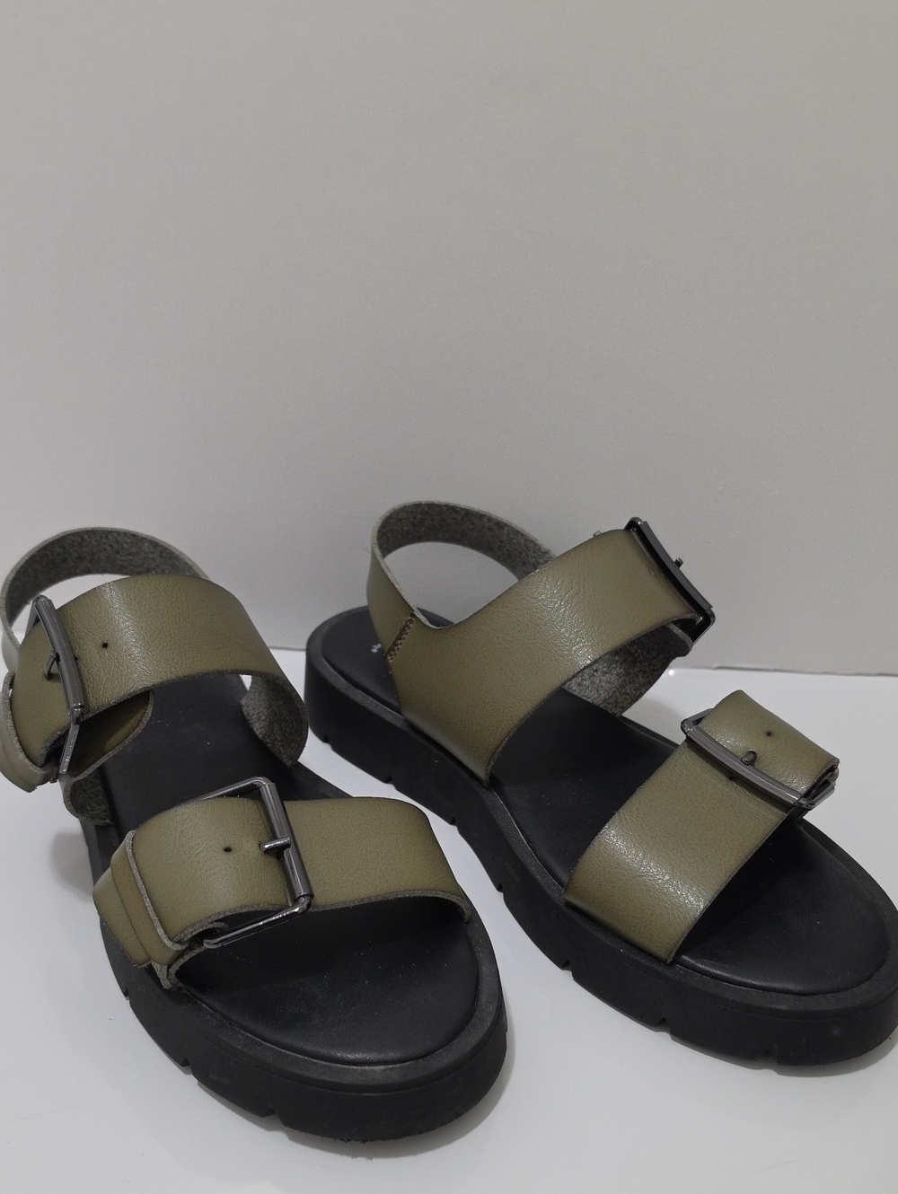 Women’s Olive Green Double Strap & Buckle Sandals